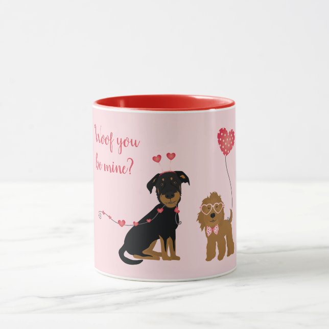 Caneca Woof You Be Mine Namorados Dogs (Centro)