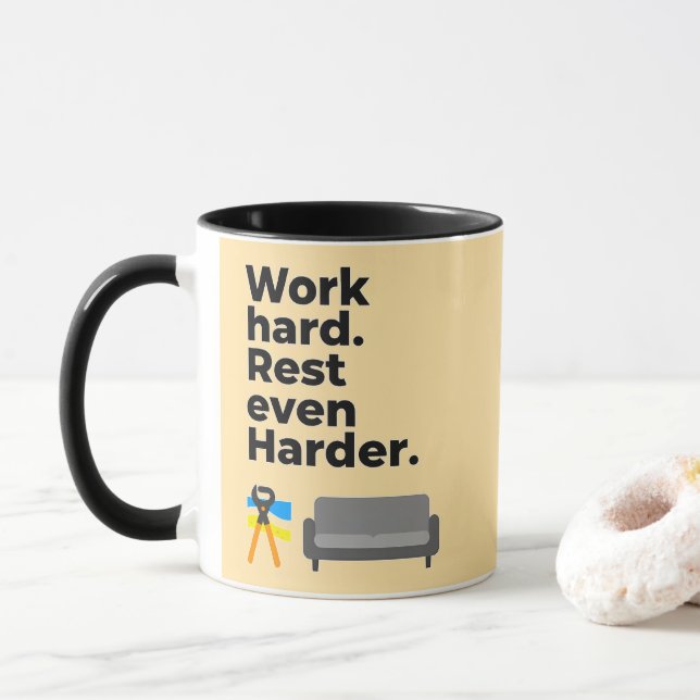 Caneca Work Hard Rest Even Harder Minimal Quote Design (Com Donut)