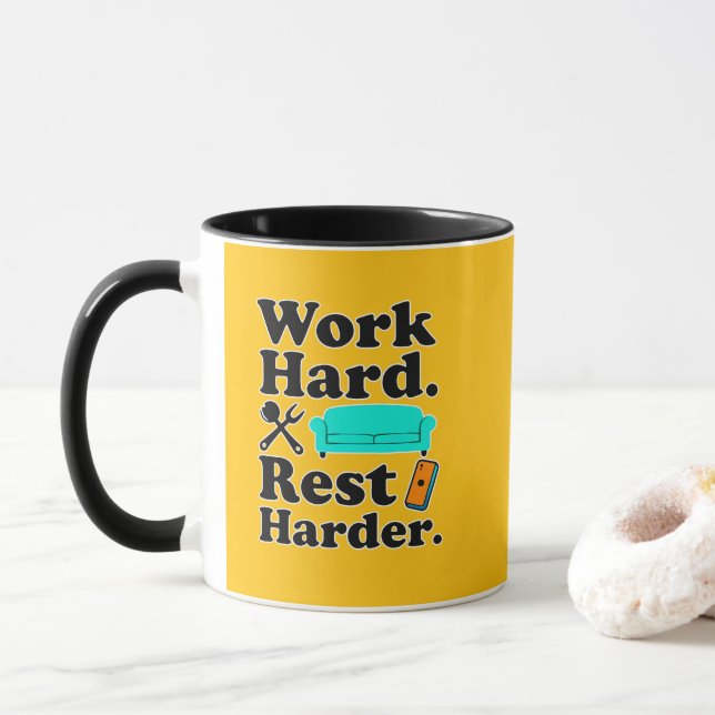 Caneca Work Hard Rest Harder Funny Lifestyle Shirt (Com Donut)