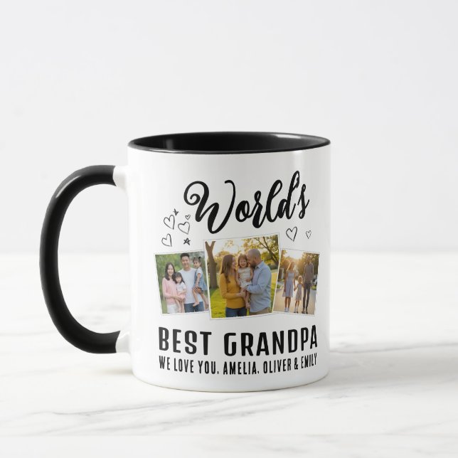 Caneca World's Best Grandpa Custom 3 Photo Collage (Esquerda)