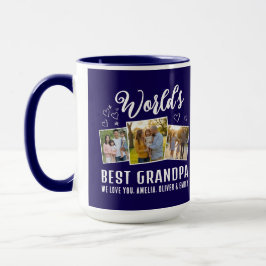 Caneca World's Best Grandpa Custom 3 Photo Collage