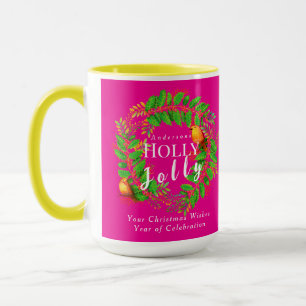 Caneca Wreath Holly Jolly Family Pink