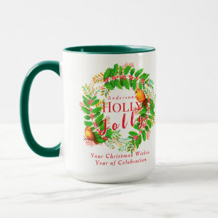 Caneca Wreath Holly Jolly Family White