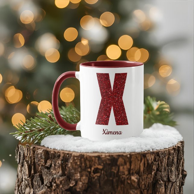Caneca X com Monograma Brilhante Moderno e Nome (Criador carregado)