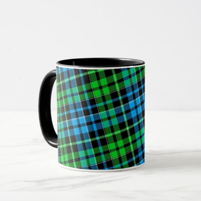 Caneca Xadrez Azul e Verde Tartan Preto  (Frente Esquerda)