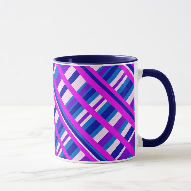 Caneca Xadrez azul roxa rosa Diagonal (Direita)