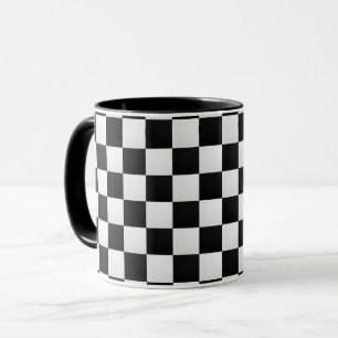 Caneca Xadrez com Impressão de Pele de Crocodilo Preto e 