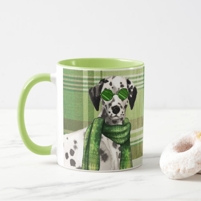 Caneca Xadrez com um cão de Natal Dalmático (Com Donut)