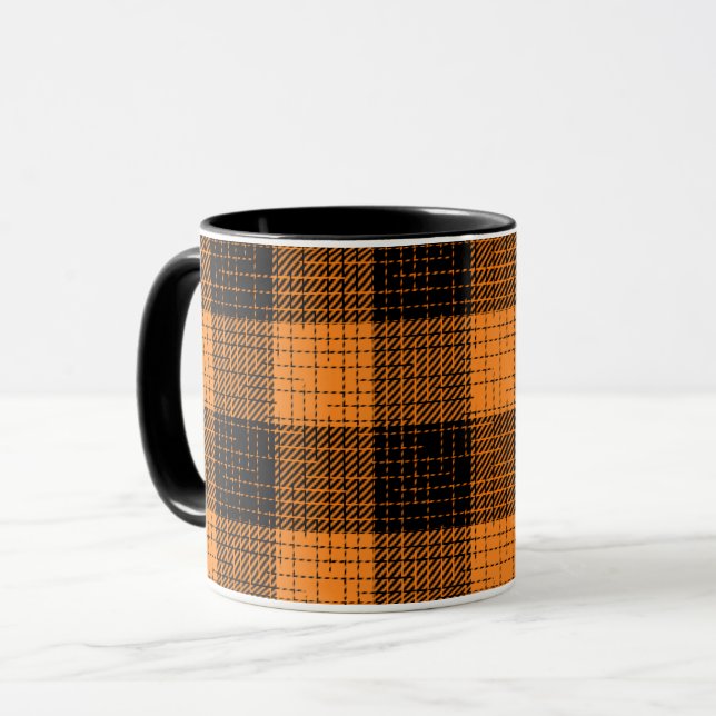 Caneca Xadrez de Búfalo com Cruzamento Laranja e Preto (Frente Esquerda)