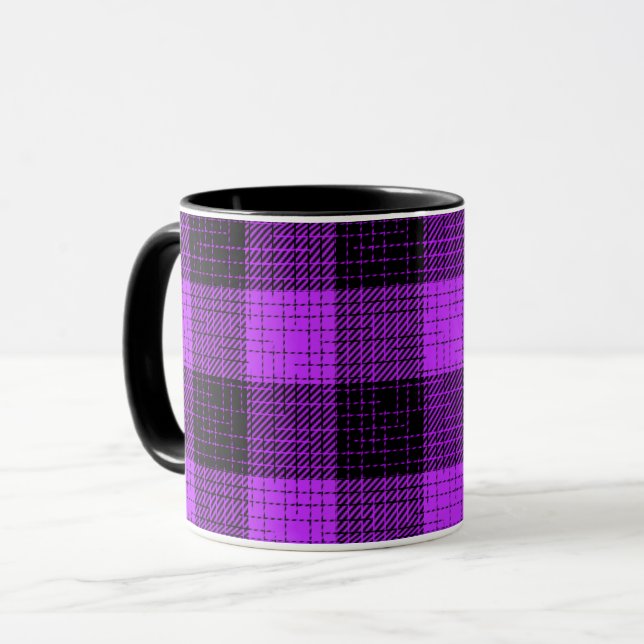 Caneca Xadrez de Búfalo com Cruzamento Roxo Preto (Frente Esquerda)