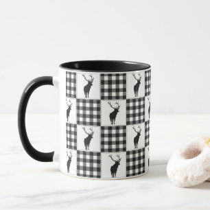 Caneca Xadrez de Búfalo com Veado Padrão Rústico da Flore