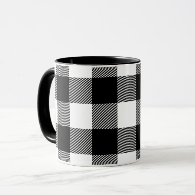 Caneca Xadrez de Búfalo Preto e Branco (Frente Esquerda)