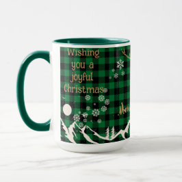 Caneca Xadrez de búfalo verde russa Reindeer de Natal Mug
