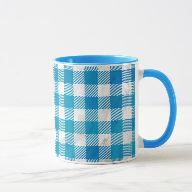 Caneca Xadrez de Buffalo Azul e Branco Verificada (Direita)