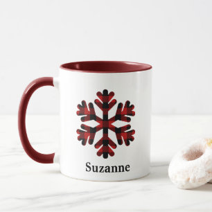 Caneca Xadrez de Buffalo Vermelha Floco de Neve Monograma