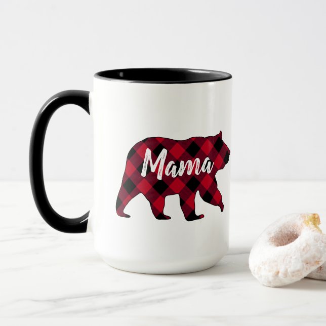 Caneca Xadrez de Buffalo Vermelho da mamãe russa (Com Donut)