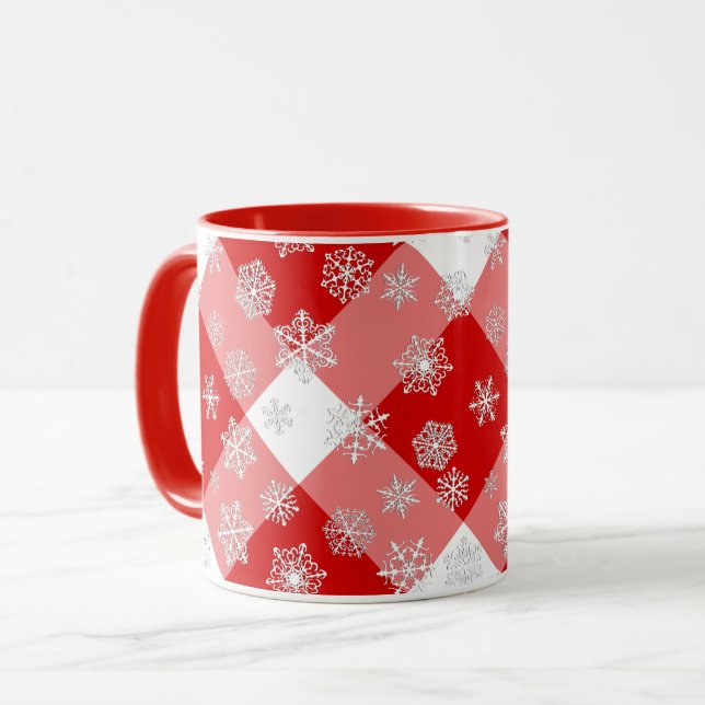 Caneca Xadrez de Buffalo Vermelho e Branco com Flocos de  (Frente Esquerda)