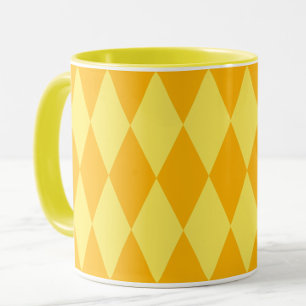 Caneca Xadrez de Diamantes Arlequim Amarelo Claro e Escur