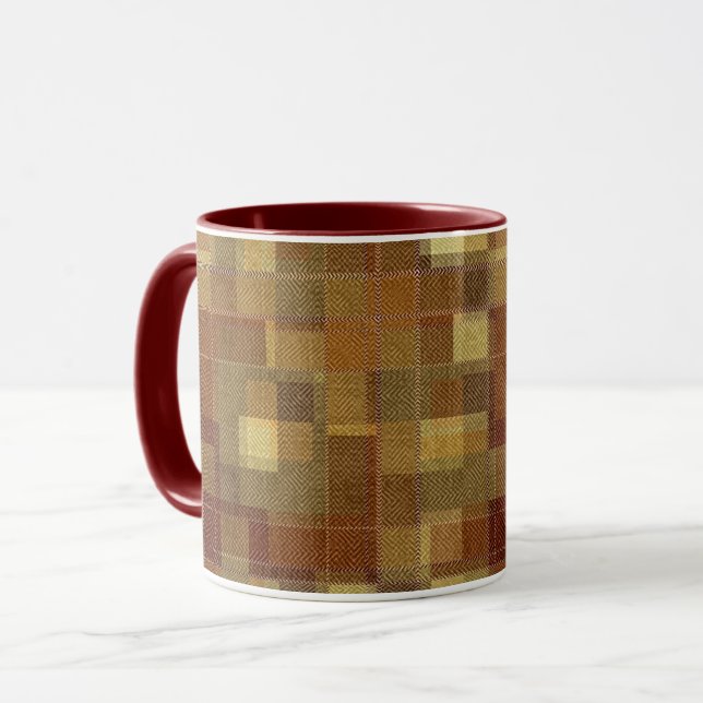 Caneca Xadrez de tartã monocromática texturizada. (Frente Esquerda)