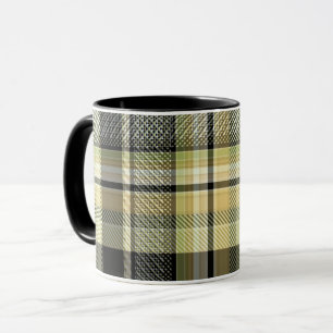 Caneca Xadrez de tartan amarelo-marrom.
