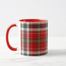 Caneca Xadrez de Tartan Branco Vermelho da Manhã de Natal