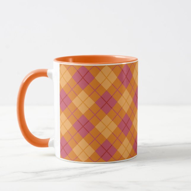 Caneca Xadrez diagonal na laranja e no rosa (Esquerda)