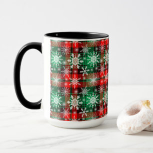 Caneca Xadrez E Flocos De Neve Padrão De Natal 1
