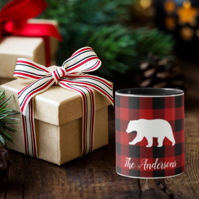 Caneca Xadrez e Urso de Buffalo Vermelho | Presente de no (Criador carregado)