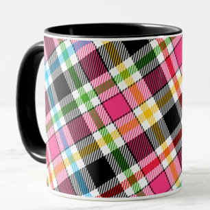 Caneca Xadrez Escocês de Flanela Multicolor Rosa Preto