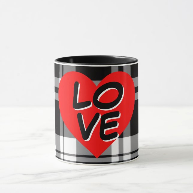 Caneca Xadrez escocês preto e branco clássico com detalhe (Centro)
