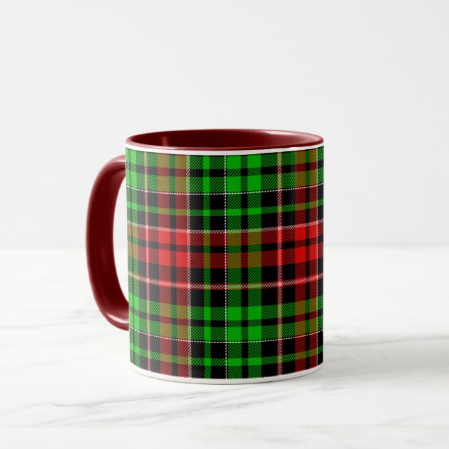 Caneca Xadrez Escocês Preto Vermelho Verde Design  (Frente Esquerda)