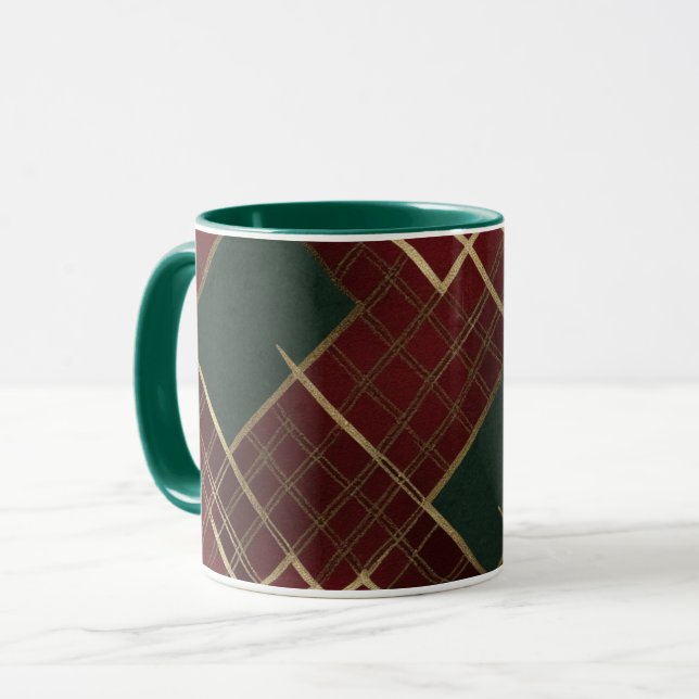 Caneca Xadrez festiva Dourada verde-Elegante (Frente Esquerda)