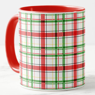 Caneca Xadrez Flannel de Natal - Design Tartan - Branco