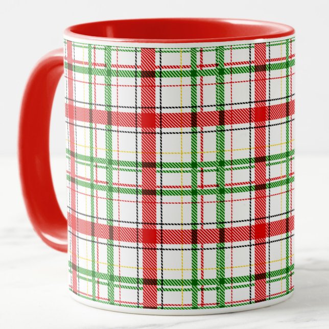Caneca Xadrez Flannel de Natal - Design Tartan - Branco (Criador carregado)