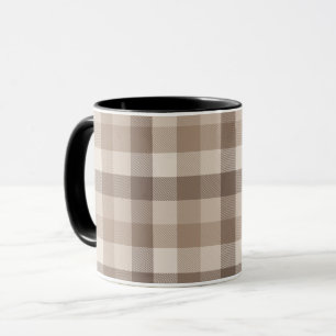 Caneca Xadrez Gingham de Plaid em Tom de Terra Neutro