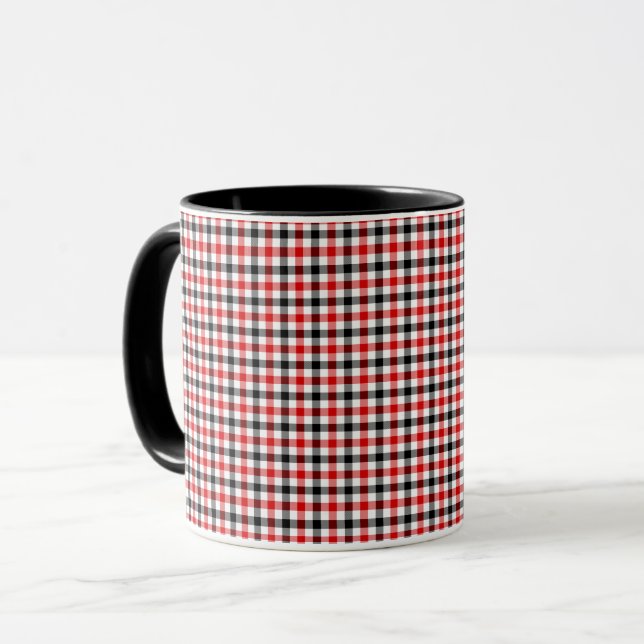 Caneca Xadrez Gingham Vermelho Preto e Branco (Frente Esquerda)