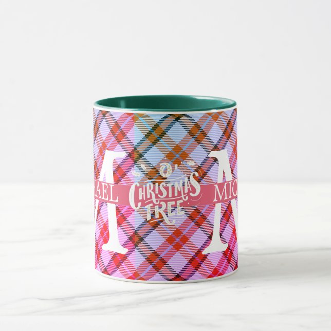 Caneca Xadrez Moderna de Buffalo, Natal Monograma (Centro)
