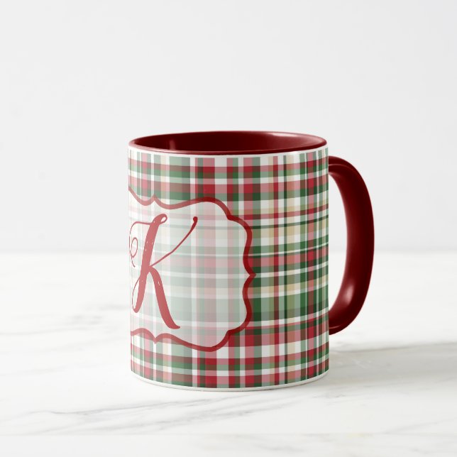 Caneca Xadrez Natal XMAS Tartan Red Coffee Mug (Frente Esquerda)