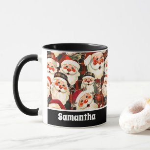 Caneca Xadrez Negra Vintage Santa Claus Tartan Natal