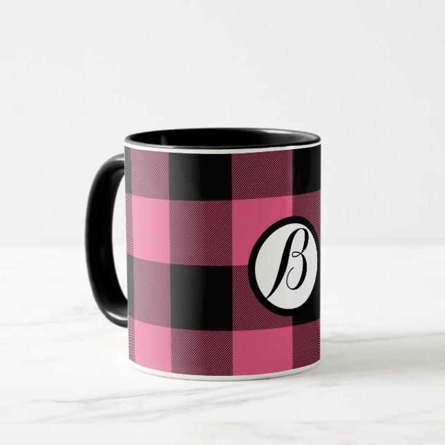 Caneca Xadrez Rosa e Preto Plaid de Búfalo (Frente Esquerda)