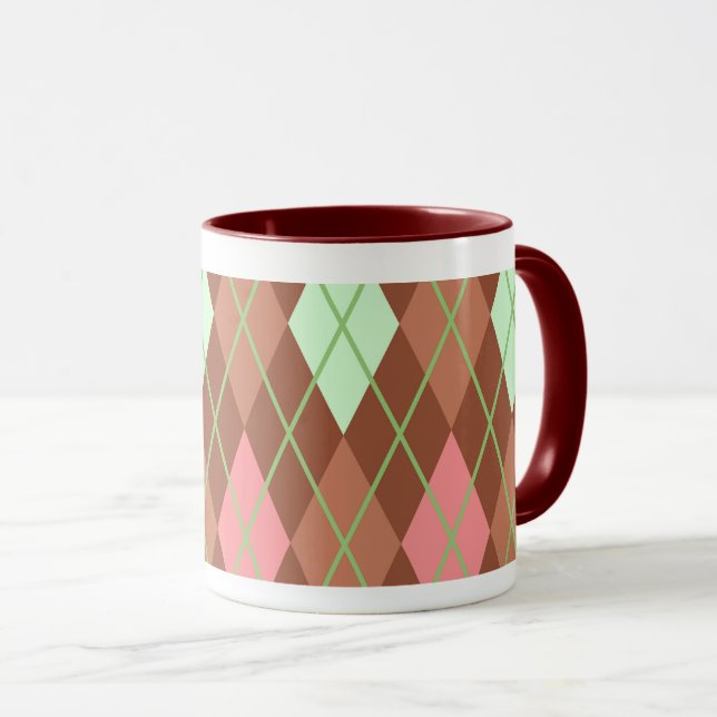 Caneca Xadrez rosa e verde Argyle e Tartan (Frente Esquerda)