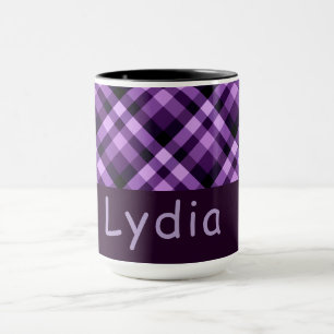 Caneca Xadrez Roxo de ameixa Moderna Monograma de 15 oz