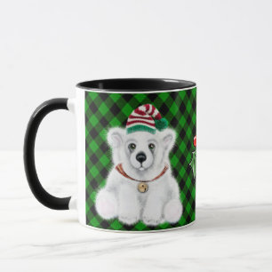 Caneca Xadrez verde clássica do urso polar de Natal