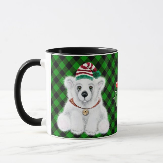 Caneca Xadrez verde clássica do urso polar de Natal (Esquerda)