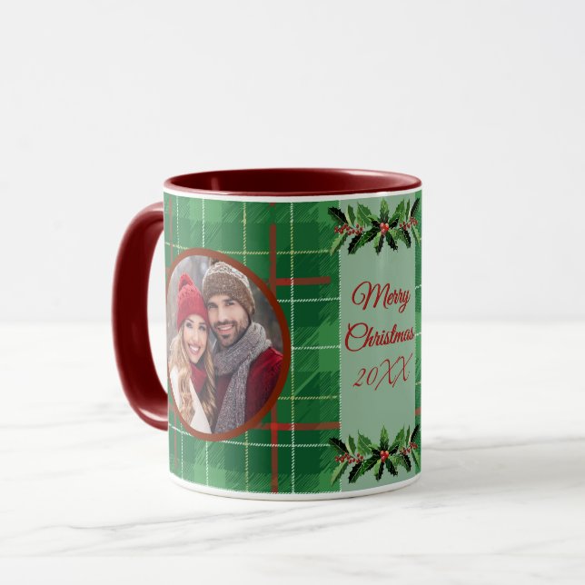 Caneca Xadrez Verde da Família Personalizada (Frente Esquerda)