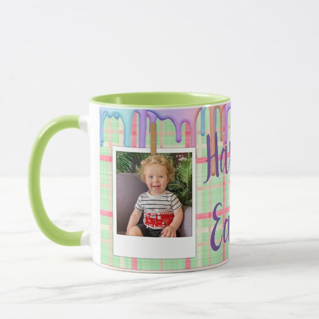 Caneca Xadrez Verde da Páscoa de Fotografias Personalizad (Esquerda)