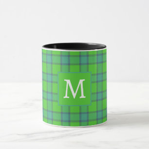 Caneca  xadrez verde e azul com monograma nome