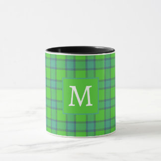 Caneca Xadrez verde e azul escocês monograma nome