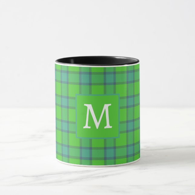 Caneca Xadrez verde e azul escocês monograma nome (Centro)