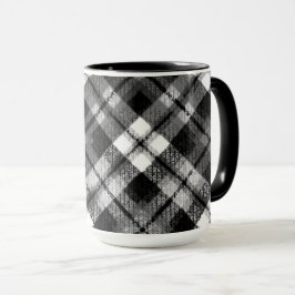 Caneca Xadrez Verificação de Tartan Black White Farmhouse